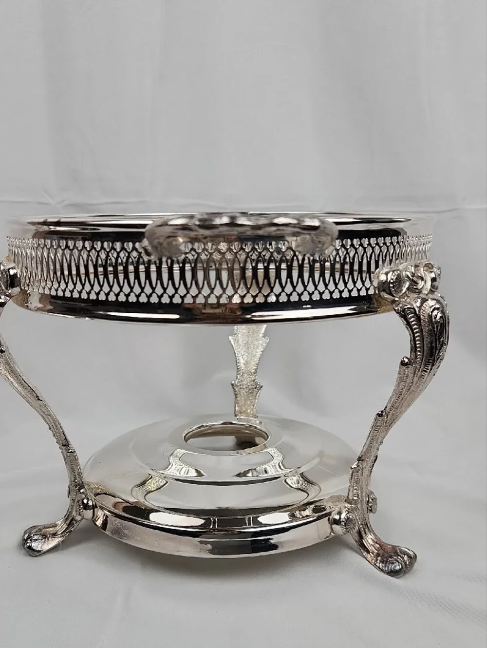 Vntg English Silver/Leonard Silverplated Chaffing Dish Anchor Hocking Glass Bowl